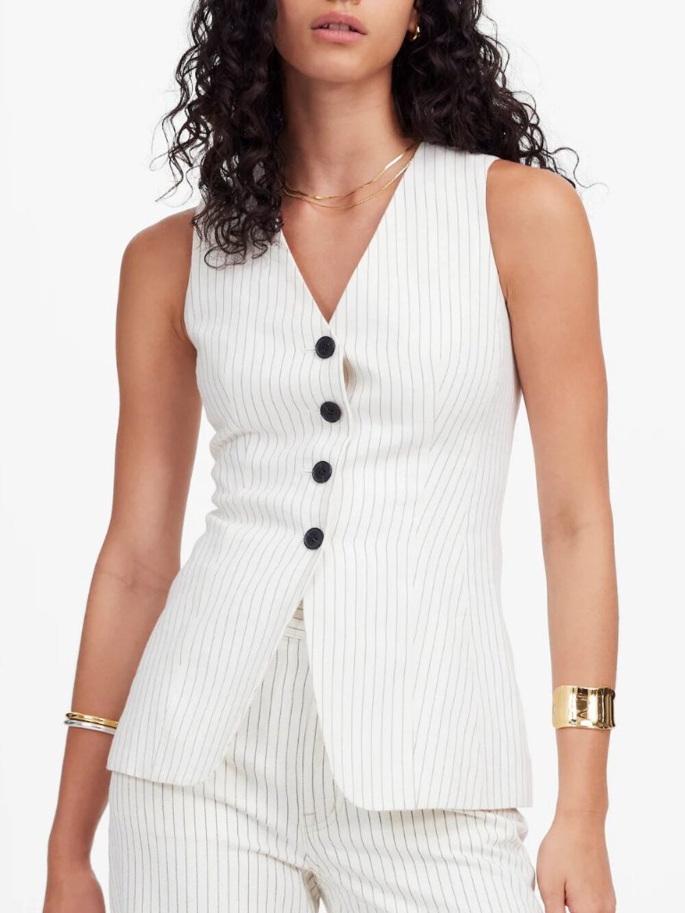 Madewell Cutaway Vest V-Neckline Pinstripe Linen Blend Ivory Size 0/XS